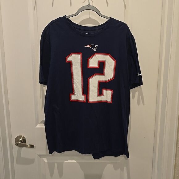 Nike T-Shirt Men's XL Navy Blue New England Patriots NFL Football Tom Brady #12 - Picture 1 of 6